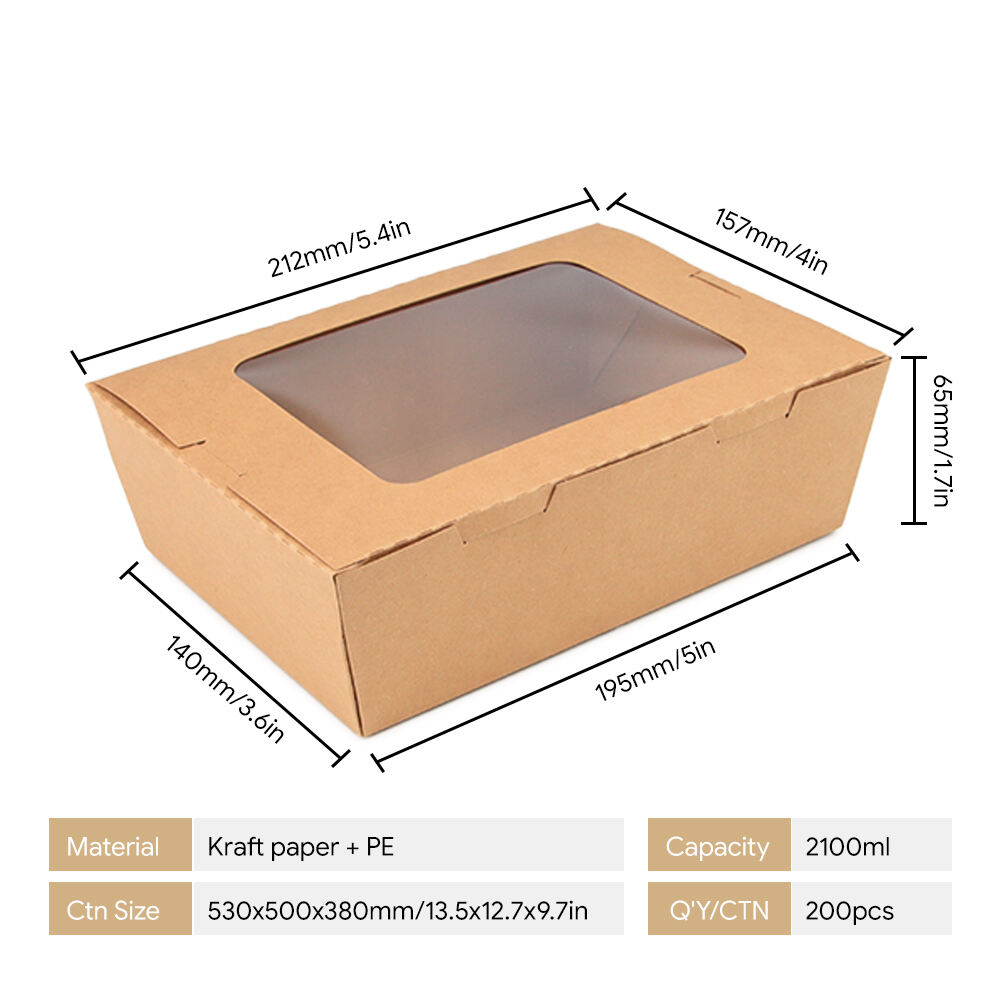 Kraft Paper Food Box with PE Window | Leakproof & Grease-Resistant Takeaway Container