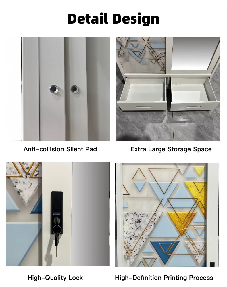 3 Door Mirror Drawer Patterned Steel Wardrobe Armoire with Customized Design Mirror supplier