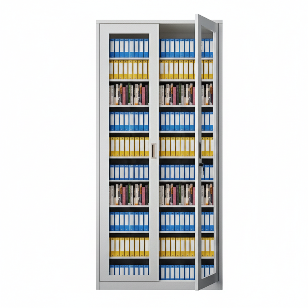 Full Glass Double Door Cabinet with 9 Adjustable Shelves