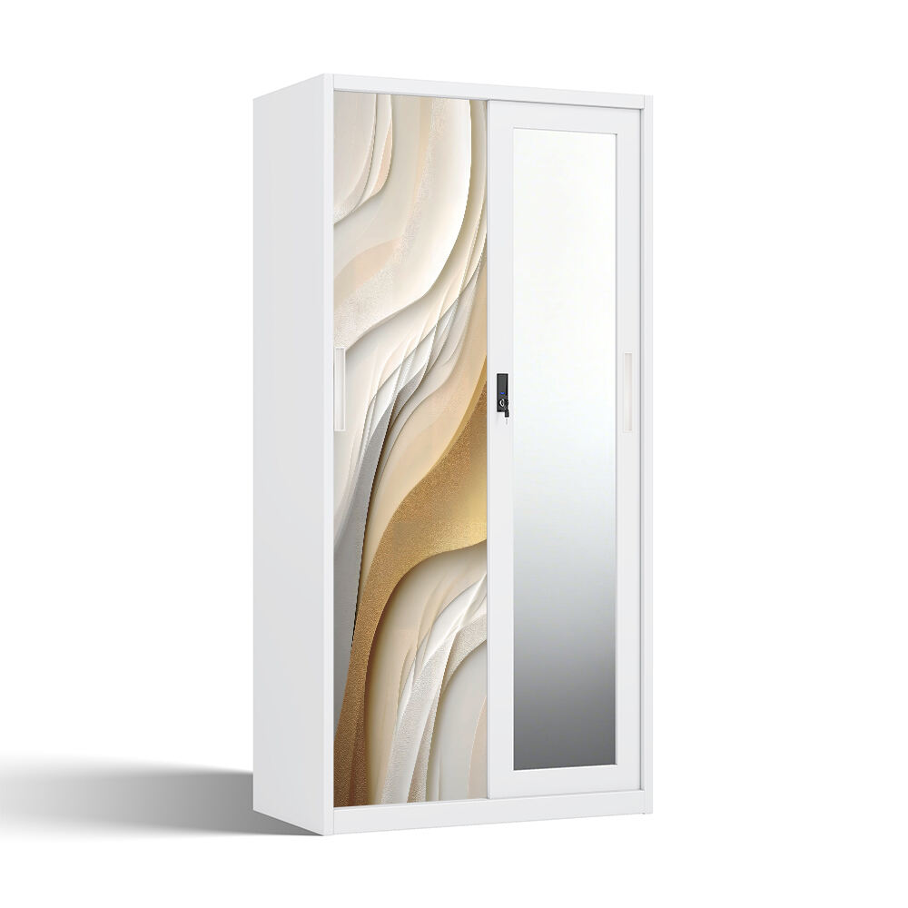 Steel Sliding Wardrobe with Mirror and Two-Door Design for Bedroom Use