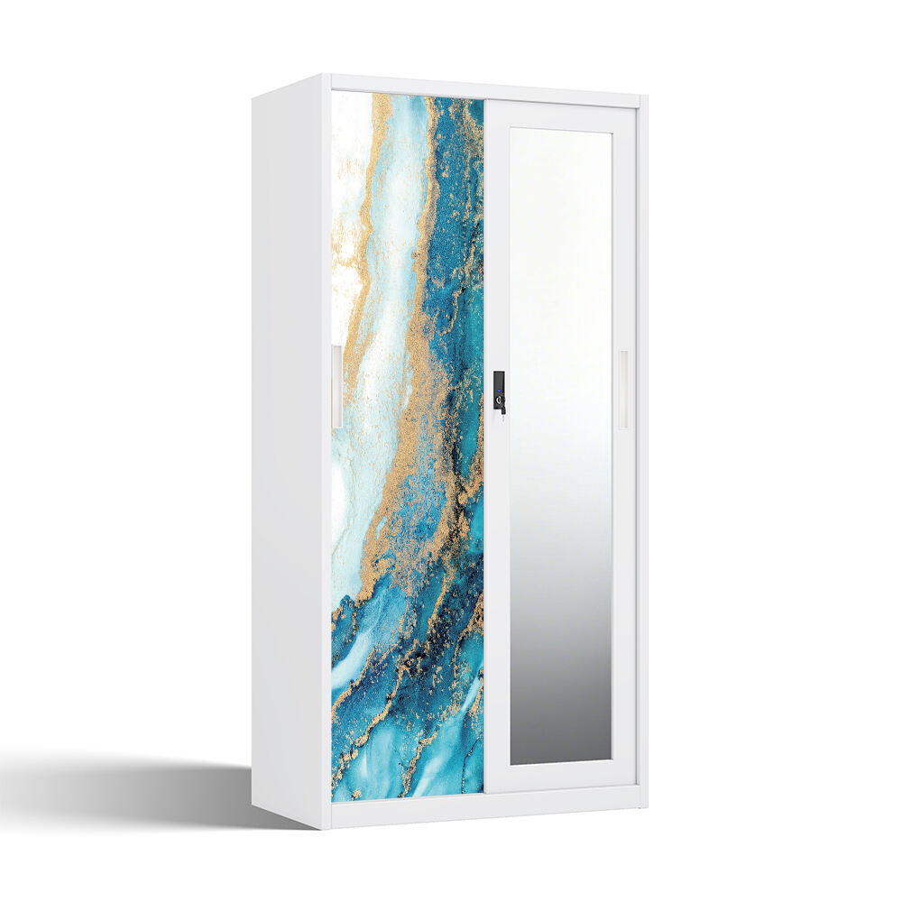 Modern Metal Almirah with Sliding Mirror Doors for Bedroom Organization