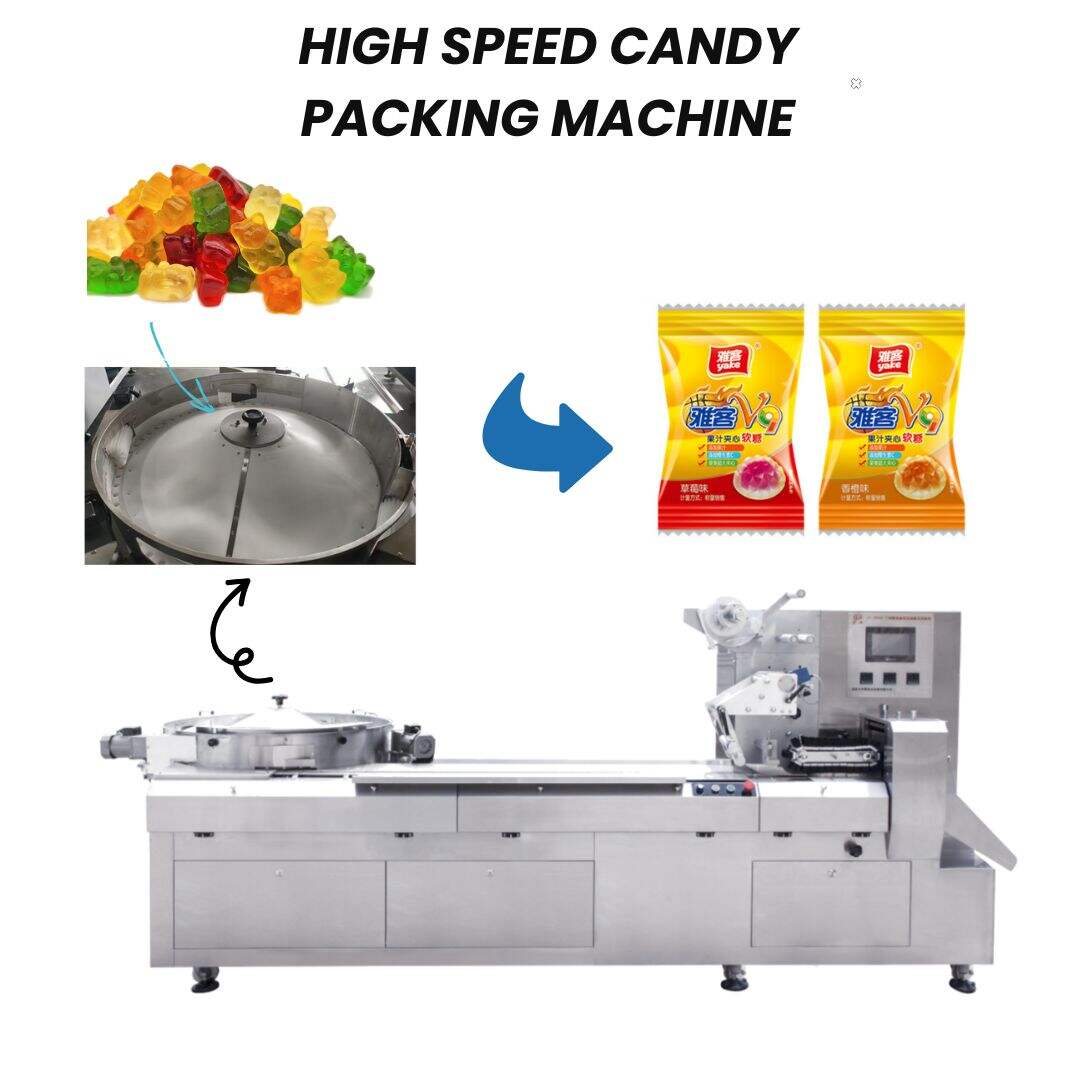 High Speed Candy Packing Machine Pillow Packaging Flow Wrapping Gummy Lollipop Pillow Pack Wrapper Gummy Candy Horizontal Packing Machine
