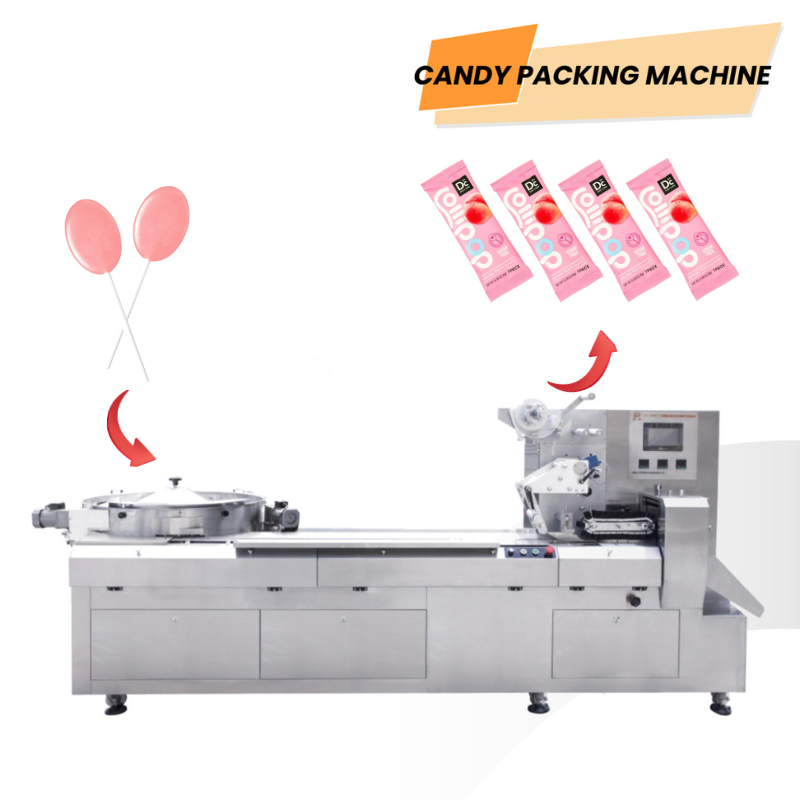 Macchina per il confezionamento in flusso di lecca-lecca con motore servo; macchina per il confezionamento a cuscino di lecca-lecca