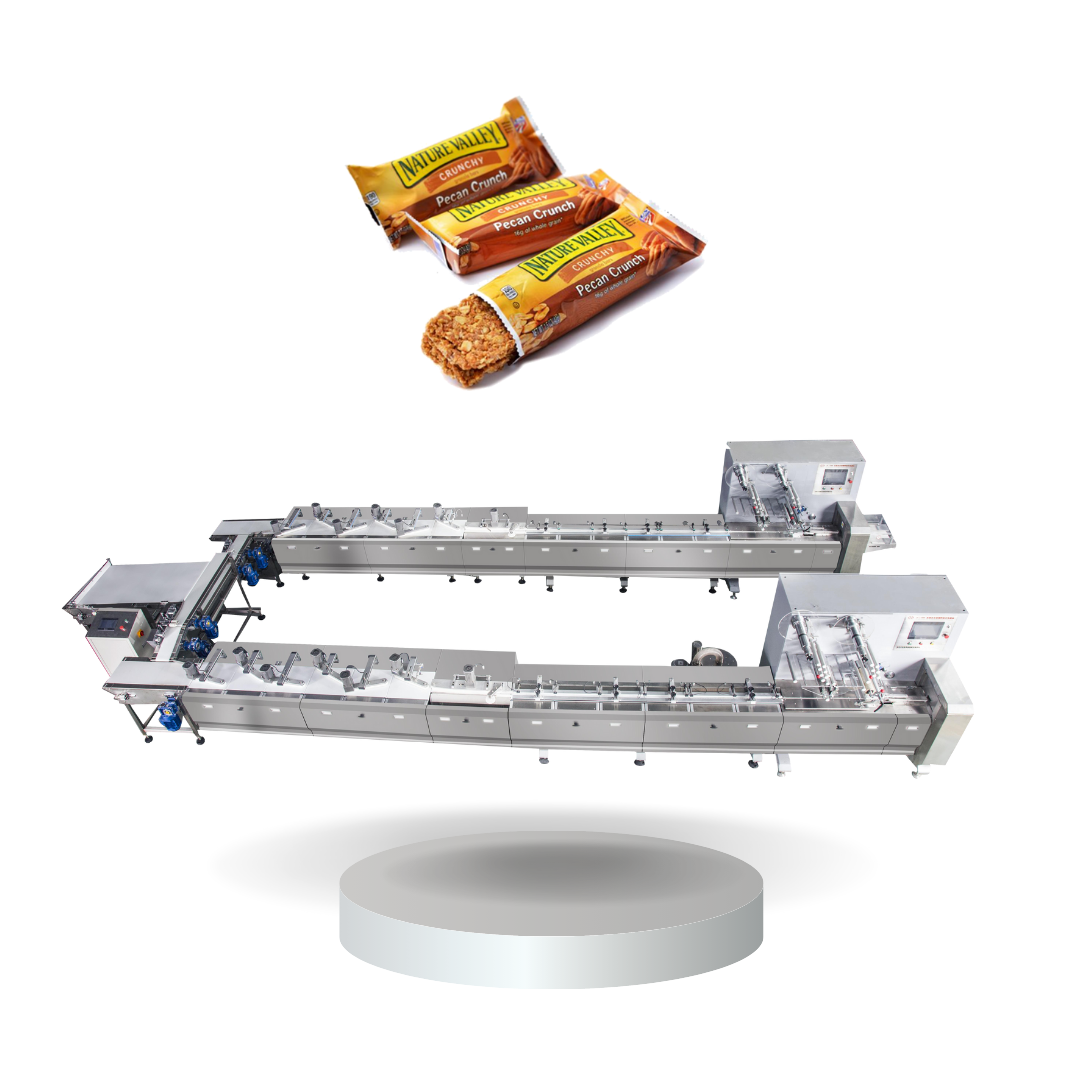 Fully Automatic Crice Crispy/protein bar Packaging Machine One Drag Two Sinking Pillow Packing Line