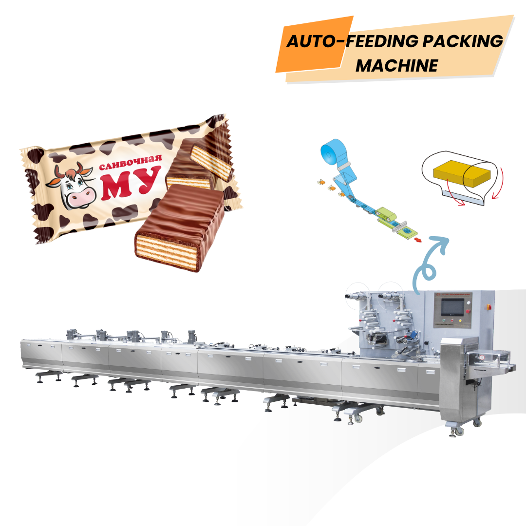 Automatic Waffer Biscuits Packing Wrapping Packaging Machine Horizontal Flow Wrapper for Cake/Bread