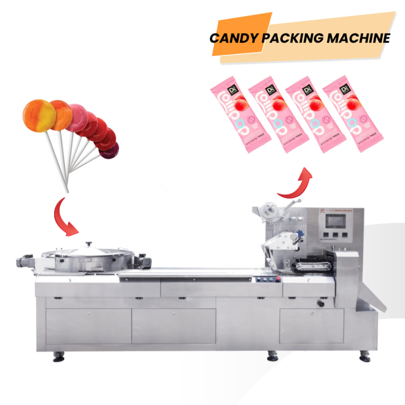 Macchinario ad alta velocità per il confezionamento in flusso e avvolgimento a cuscino di lecca-lecca; macchina per il confezionamento orizzontale di caramelle