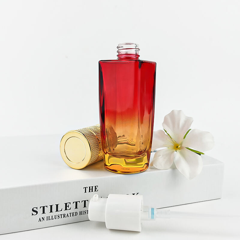 Eco Friendly Red Yellow Gradient Beauty Care Glass Packaging HY-2452