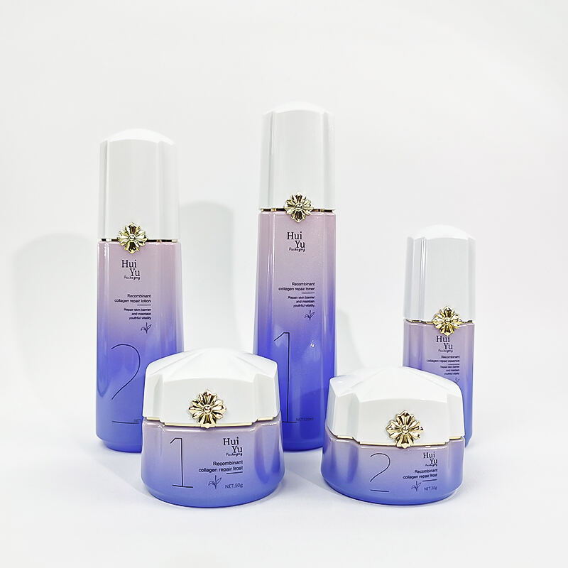 Neuankunft und Design unregelmäßiges lila rosa Glasflaschen für kosmetische Creme und Lotion HY-2463