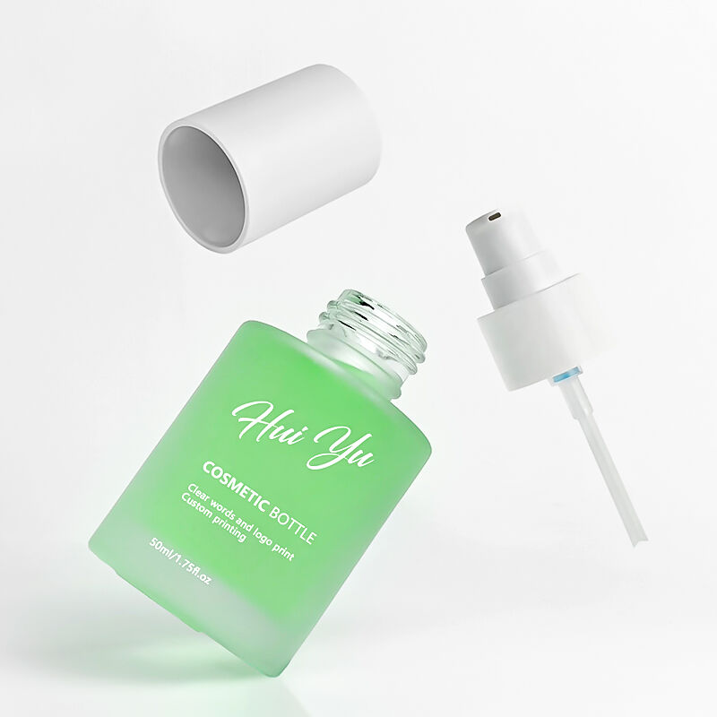 ফ্রস্টেড ক্লিয়ার গ্লাস কসমেটিক বোতল 50 মিলি লোশন পাম্প সিলিন্ডার আকৃতি স্কিন কেয়ার সিরাম প্যাকিংয়ের জন্য