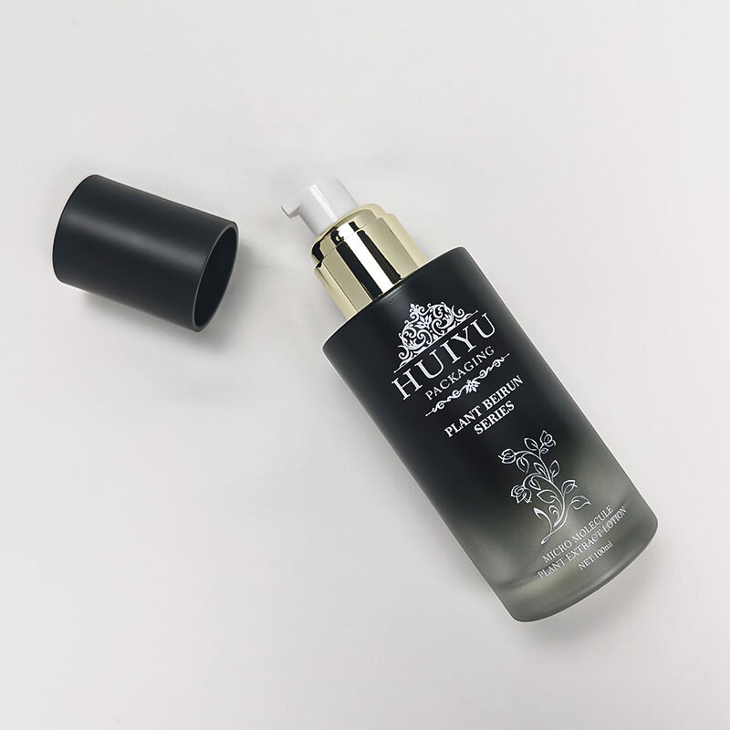 Leere 120ml 100ml 50ml 30ml schwarze Glasgradient Gesichtspflege Emulsionenflaschen mit Pump HY-2465