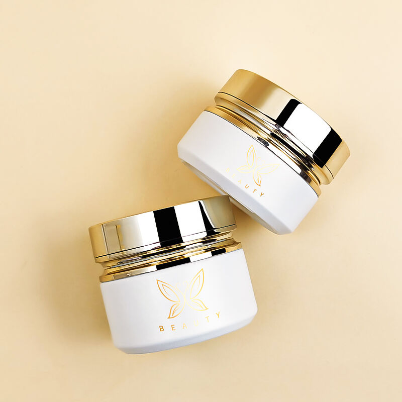 Luxus Goldkappe Weißes Glas Golddruck Pflegecreme Behälter 50g