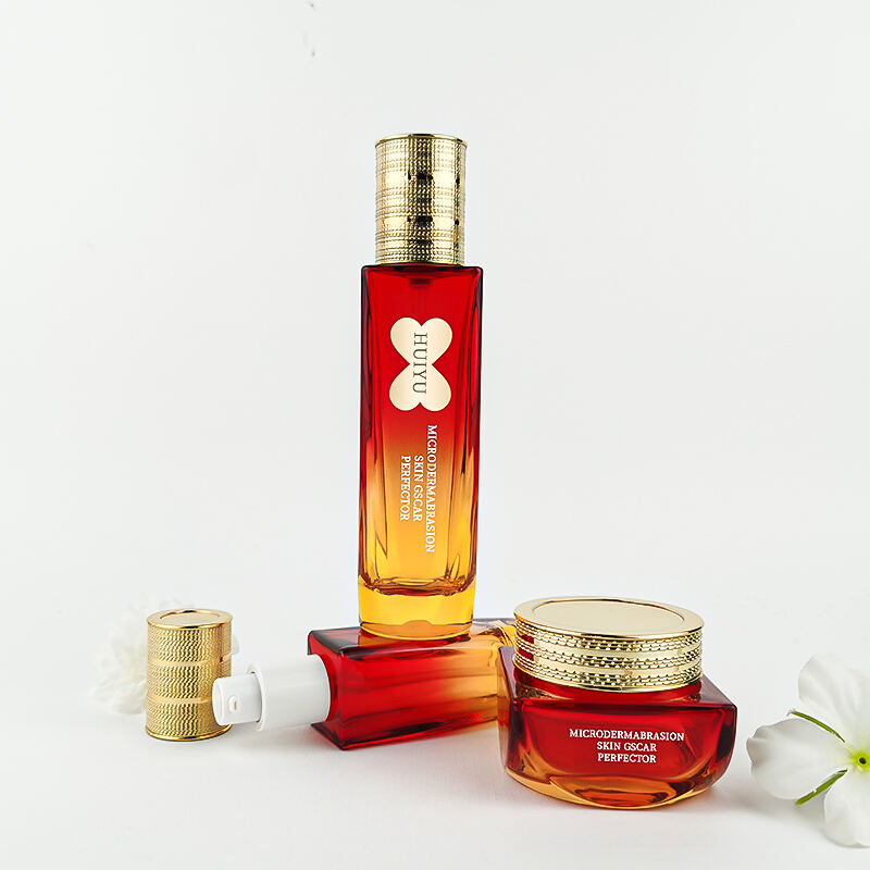 Quadratische Luxus-Golddeckel Gradient Rot Glas Kosmetik-Creme-Container HY-2452