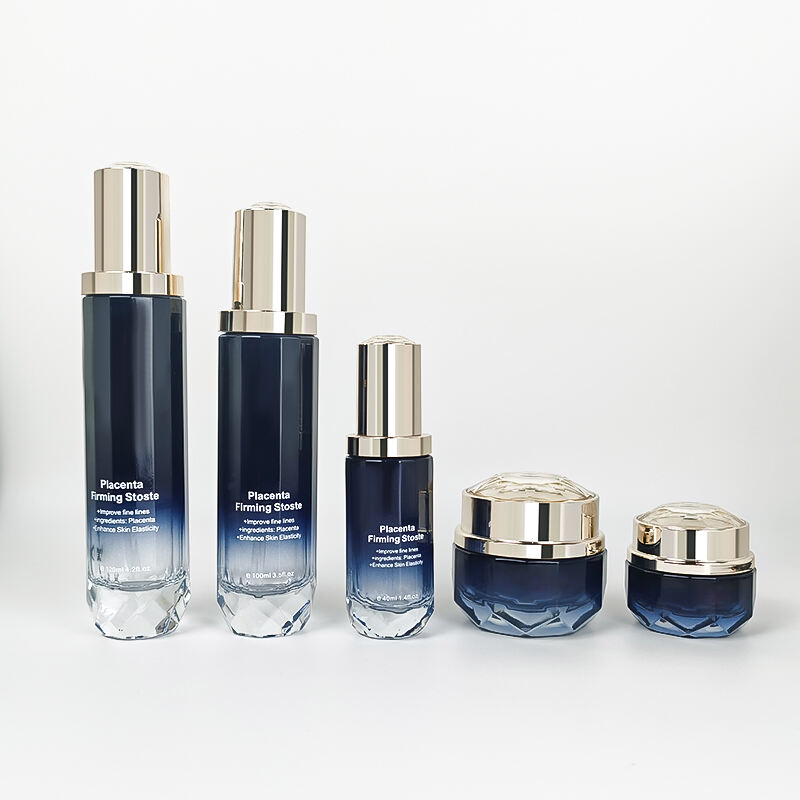 Ny ankomst, botten med prickmönster, kosmetikflaska i blå tonad gradient, tom, vintag, raka, rund flaska HY-2481