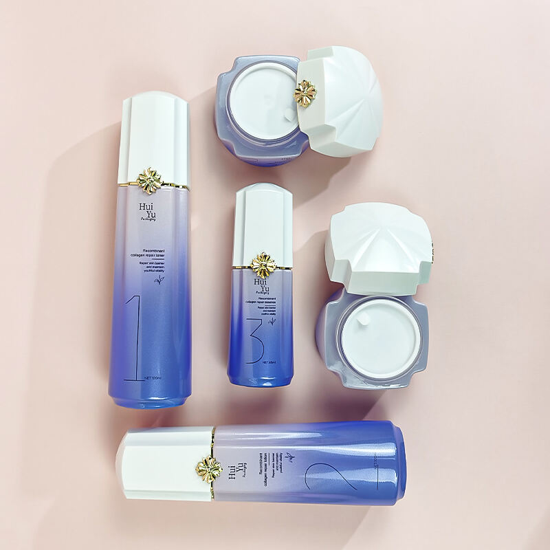 Neuankunft und Design unregelmäßiges lila rosa Glasflaschen für kosmetische Creme und Lotion HY-2463