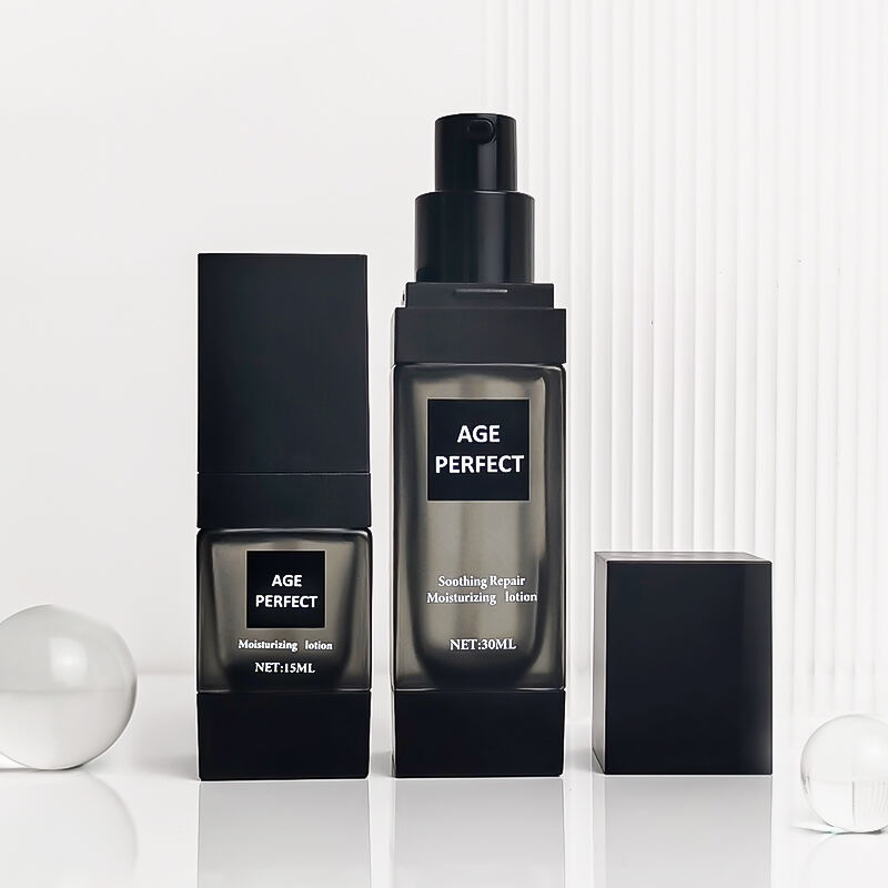 Tilpasset Private Label Glass Mat 15ml 30ml Creme Pumpeflaske Firkantet Tom Væskemake-up Flaske