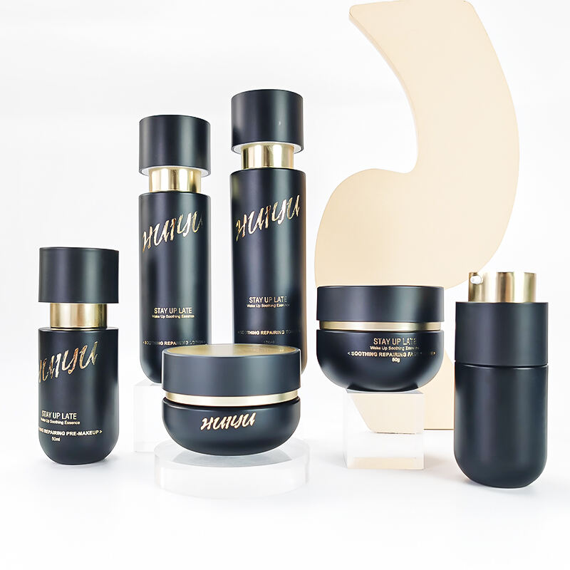 High-End neues Design matt luxuriöse gold-schwarze Pflegeproduktverpackung Set HY-2467