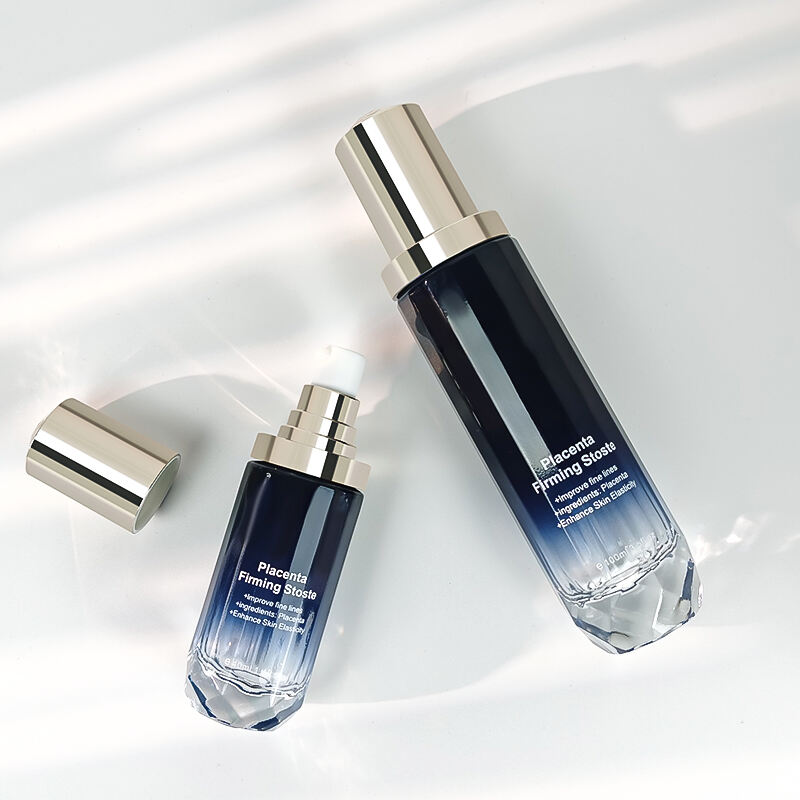 Ny ankomst, botten med prickmönster, kosmetikflaska i blå tonad gradient, tom, vintag, raka, rund flaska HY-2481