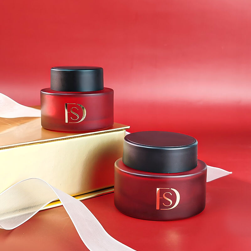 高級感ある濃赤色 30g 50g 光沢・マット仕上げガラスジャー(蓋付き)スキンケア用フェースクリーム・ローション容器