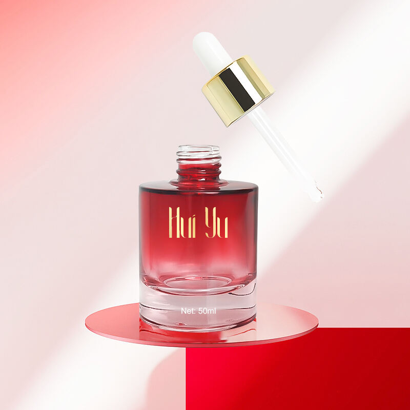 Glass Cosmetic Packaging Luxury Red Empty Skin Care Serum Dropper Bottle 50ml