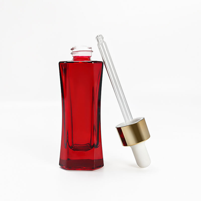 Rotes Einzigartiges Luxus-Schmales Hautpflege Serum Glasflasche mit Tropfer HY-1907
