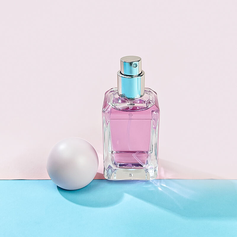 Empty Custom Logo Perfume Packaging Square Refillable 30 ml 50 ml Pink Glass Perfume Bottles