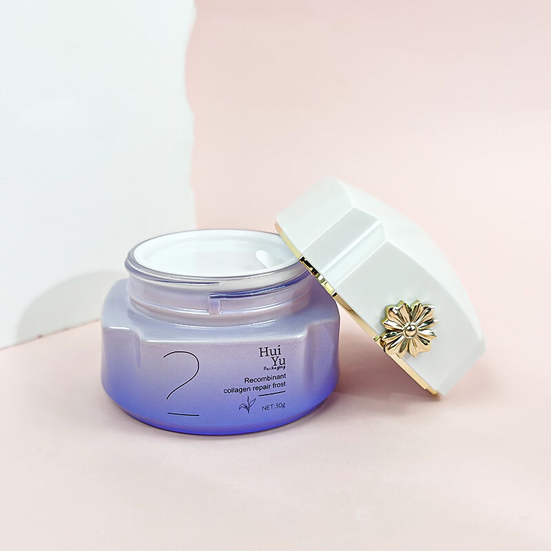Neuankunft und Design unregelmäßiges lila rosa Glasflaschen für kosmetische Creme und Lotion HY-2463