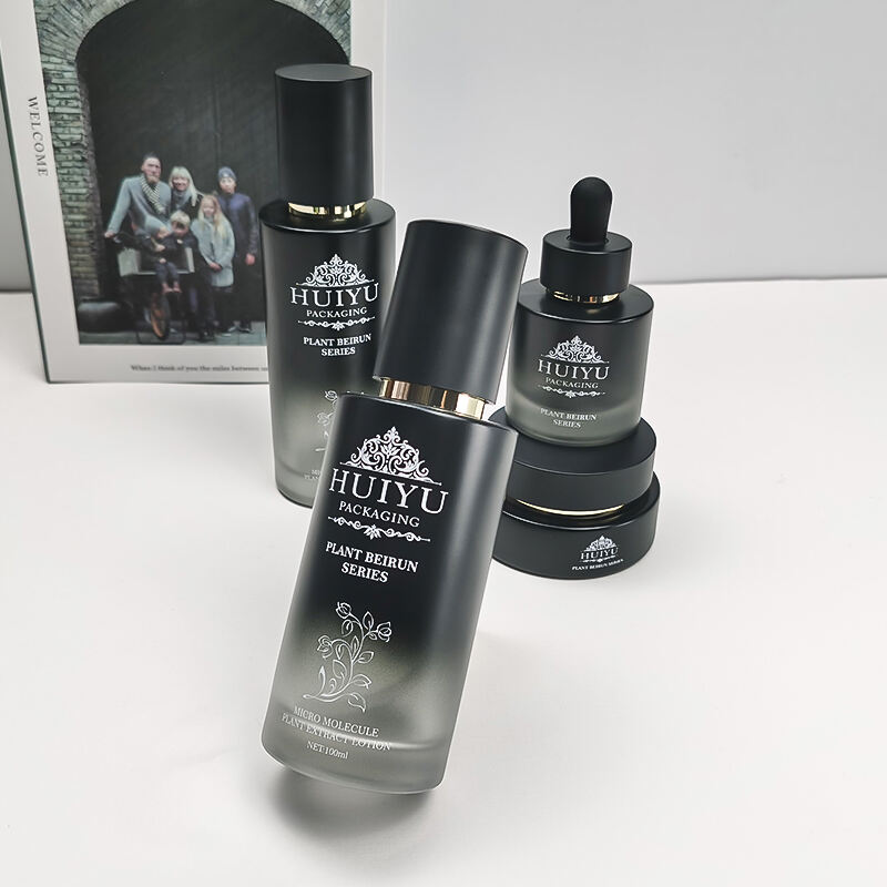 Leere 120ml 100ml 50ml 30ml schwarze Glasgradient Gesichtspflege Emulsionenflaschen mit Pump HY-2465