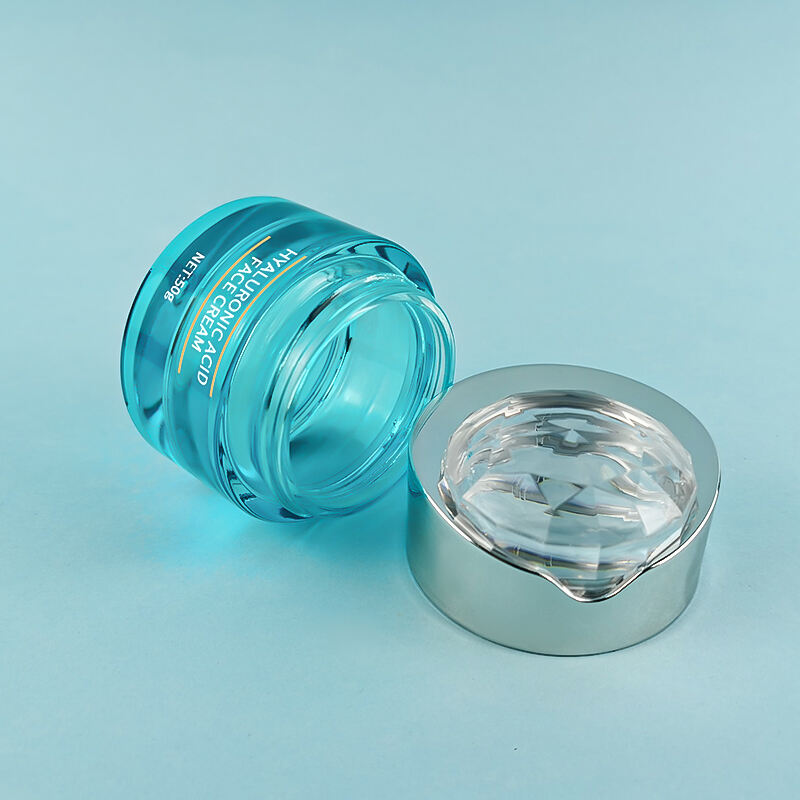 Individuell Seidenbedruckt Blau Hautpflege Glascreme Flasche und Dose HY-2442