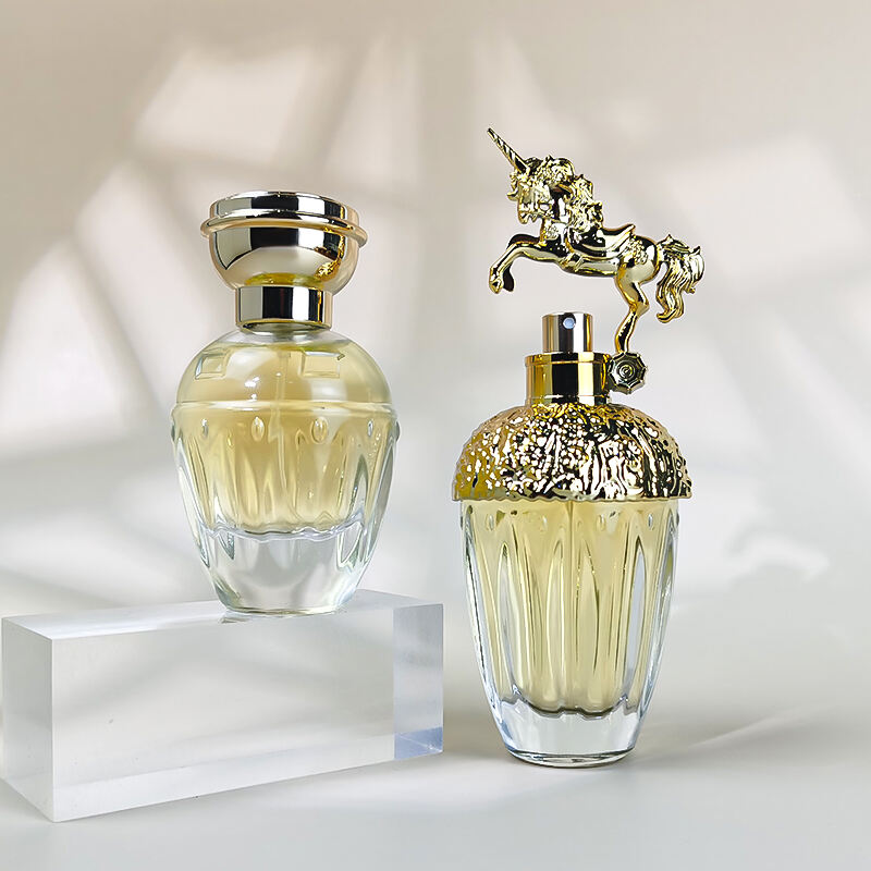 Umweltfreundliche auffüllbare Luxus-Parfumflaschen mit Goldkappe, einzigartig, 50ml, 80ml, klare Glasflasche
