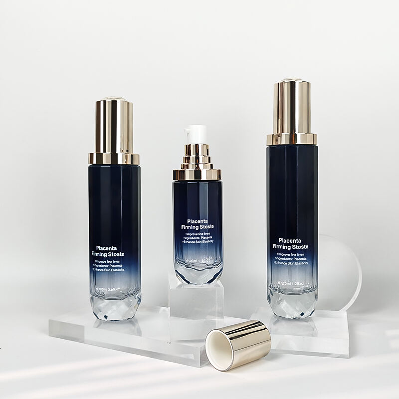 Ny ankomst, botten med prickmönster, kosmetikflaska i blå tonad gradient, tom, vintag, raka, rund flaska HY-2481