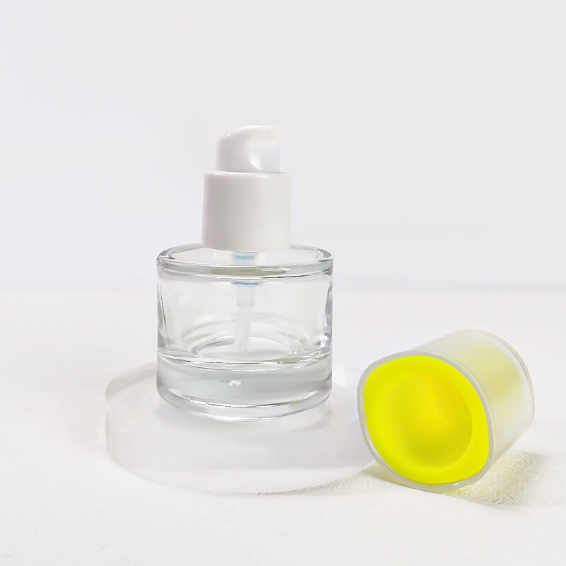 Kosmetische Glasverpackung 30ml Transparente Runde Glas-Pumpflasche für Grundierung und Lotion