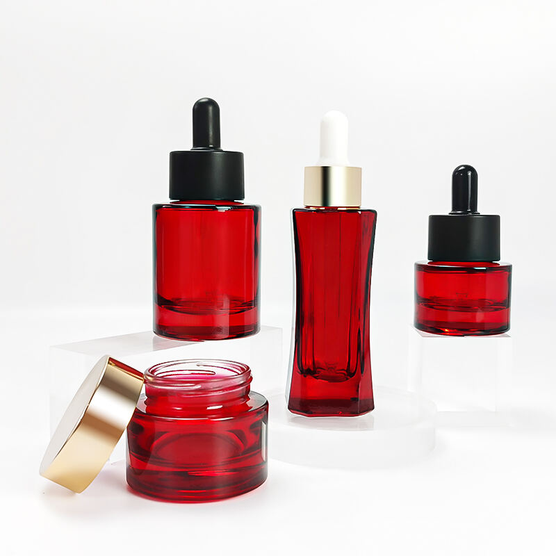 Rotes Einzigartiges Luxus-Schmales Hautpflege Serum Glasflasche mit Tropfer HY-1907