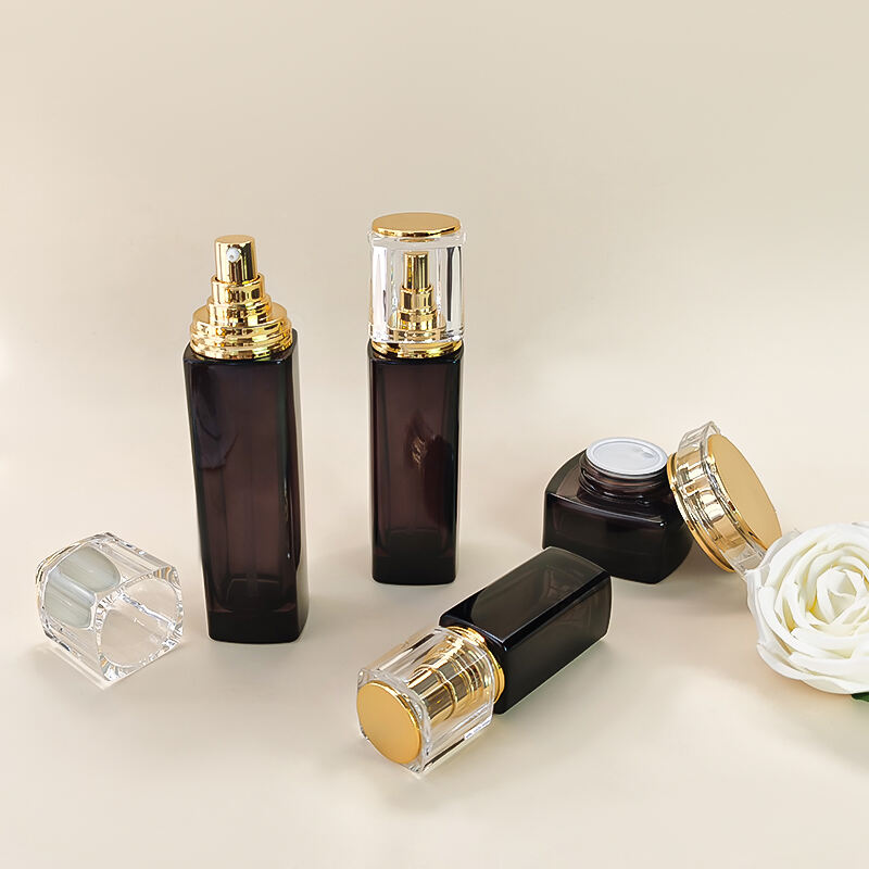 Großhandel umweltfreundlich aufgefülltes bernsteinfarbenes Kosmetikglasfläschchen Set HY-2461