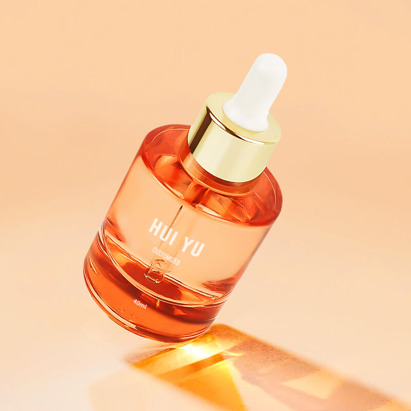 OEM personalizzato, flacone in vetro da 40 ml con contagocce, superficie trasparente, per etichetta privata, siero per la cura della pelle, confezione con scatola e tappi dorati