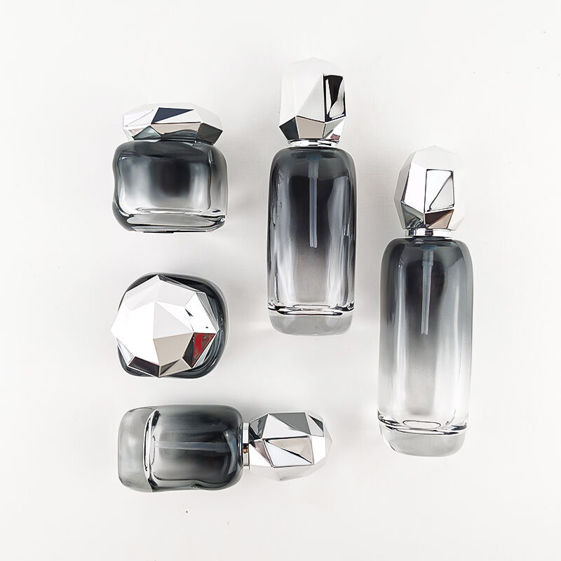 Unregelmäßiges Gradientenschwarzes Kosmetikglasset mit silbernem Verschluss HY-2448