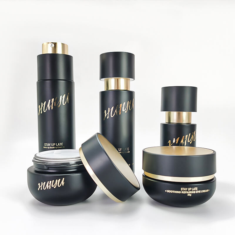 High-End neues Design matt luxuriöse gold-schwarze Pflegeproduktverpackung Set HY-2467