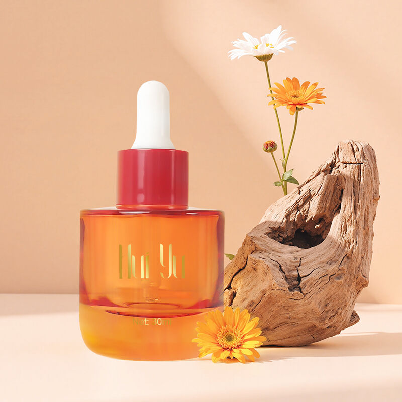 New Hot Selling Luxury Serum Bottle Amber Orange 30ml Round Glass Cosmetic Skincare Oil Dropper Bottles