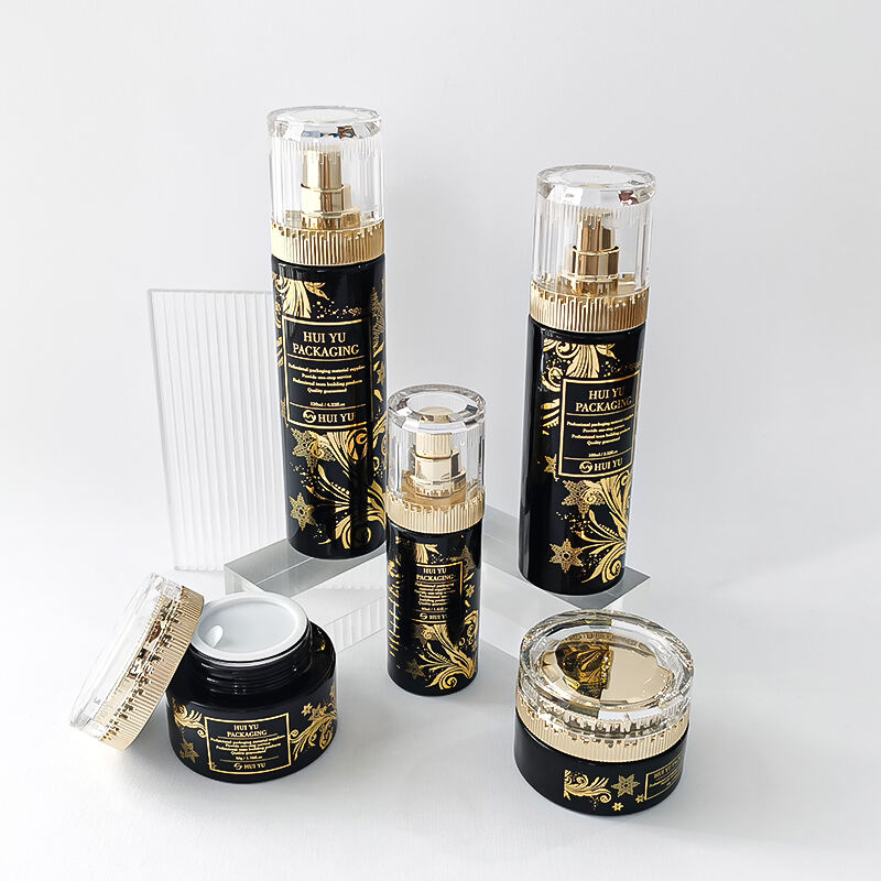 Neu Luxus Gold Schwarzes Glascremeflaschenset HY-2446
