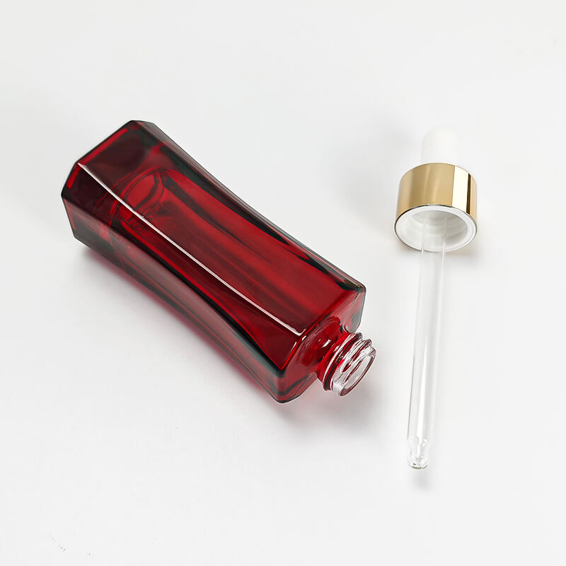 Rotes Einzigartiges Luxus-Schmales Hautpflege Serum Glasflasche mit Tropfer HY-1907