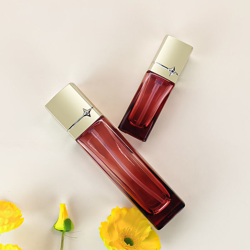 New arrival red glass skin care cream jar container and lotion bottle set HY-2460