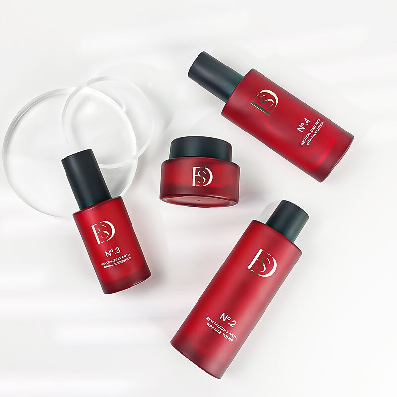 Förpackning för hudvårdsflaskor, lyxig röd 120 ml, 40 ml, anpassat logotyp, kosmetikaglasflaska med pump HY-2479