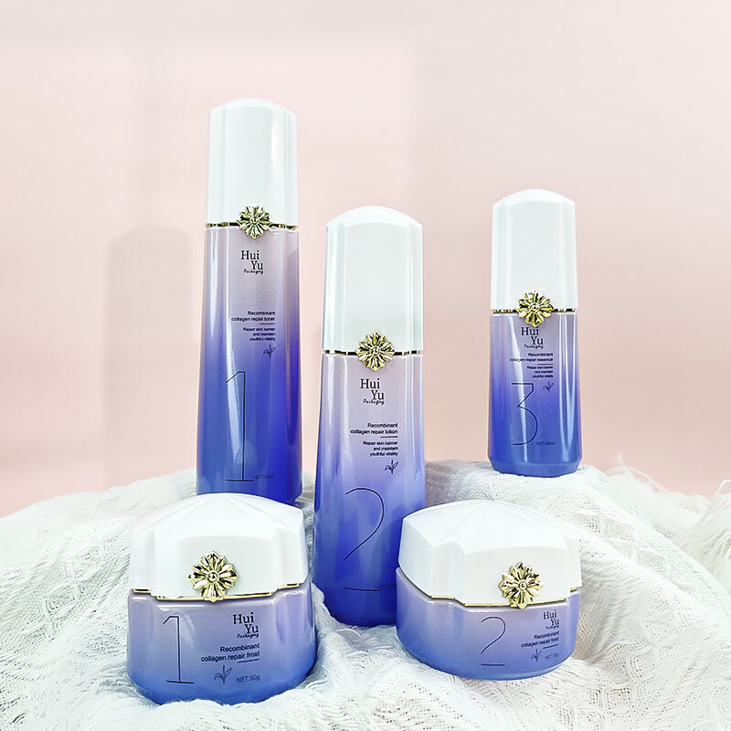 Neuankunft und Design unregelmäßiges lila rosa Glasflaschen für kosmetische Creme und Lotion HY-2463