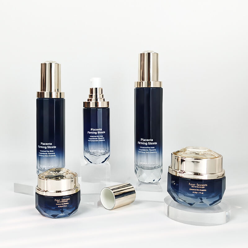 Nuovo Arrivo Bottiglia Cosmetica con Texture a Puntini Blu Sfumatura Azzurra Bottiglia Vuota Vintage Dritta Rotonda HY-2481