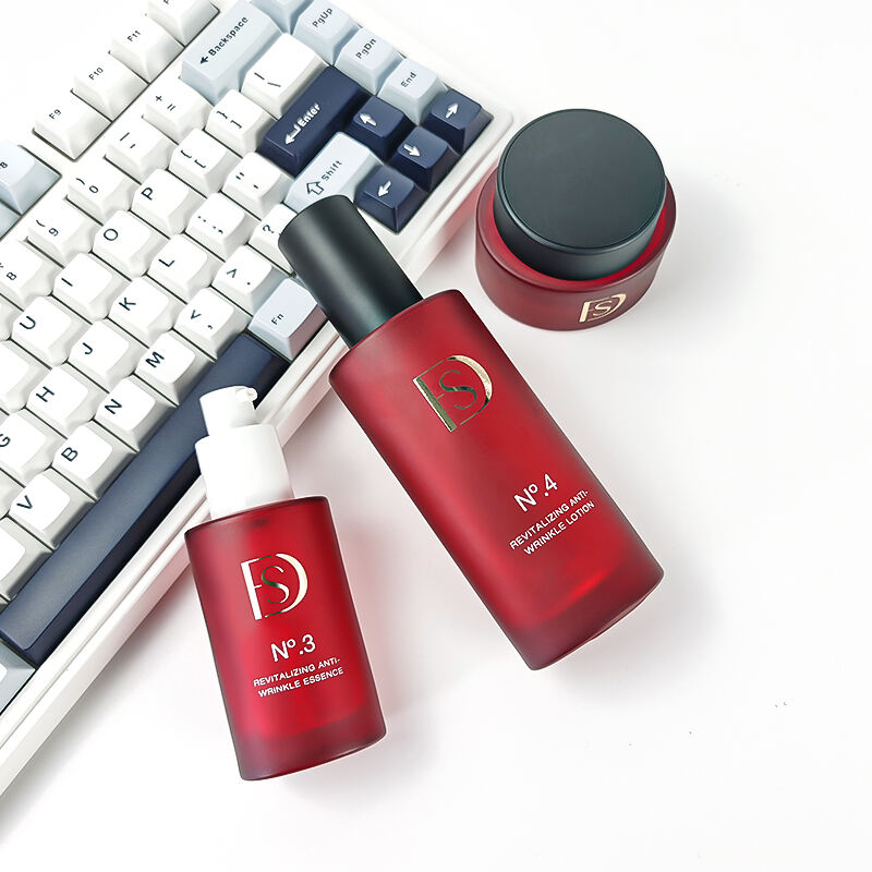Förpackning för hudvårdsflaskor, lyxig röd 120 ml, 40 ml, anpassat logotyp, kosmetikaglasflaska med pump HY-2479