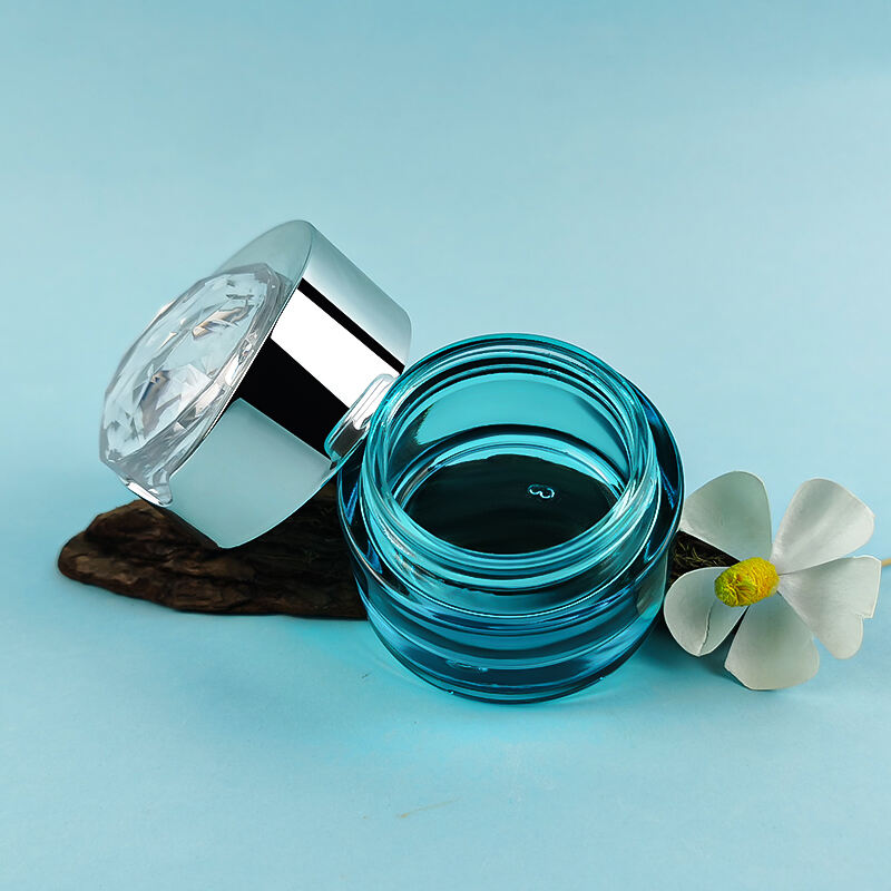 Individuell Seidenbedruckt Blau Hautpflege Glascreme Flasche und Dose HY-2442
