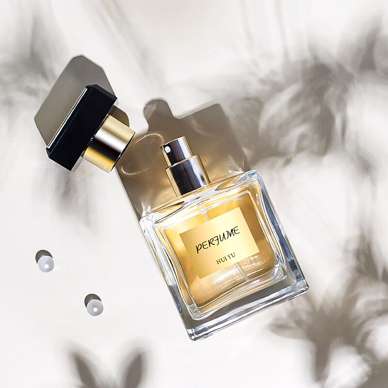 Umweltfreundliche Luxus Quadratische Transparente Leere 100ml Glas Parfumflasche Mit Schwarzen Goldenen Verschlüssen