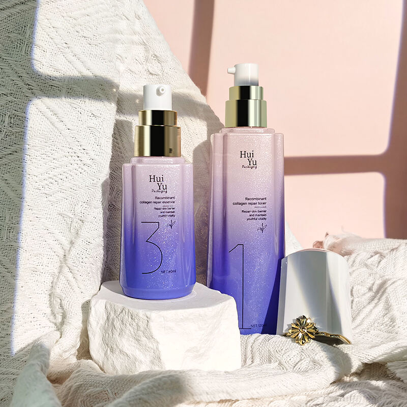 Neuankunft und Design unregelmäßiges lila rosa Glasflaschen für kosmetische Creme und Lotion HY-2463