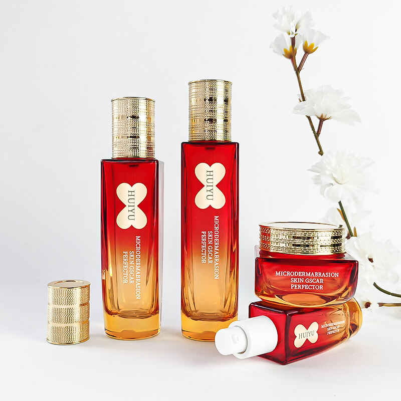 Eco Friendly Red Yellow Gradient Beauty Care Glass Packaging HY-2452