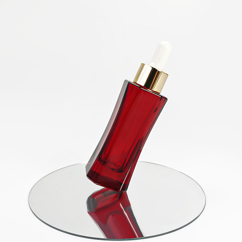 Rotes Einzigartiges Luxus-Schmales Hautpflege Serum Glasflasche mit Tropfer HY-1907