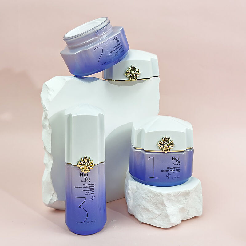 Neuankunft und Design unregelmäßiges lila rosa Glasflaschen für kosmetische Creme und Lotion HY-2463